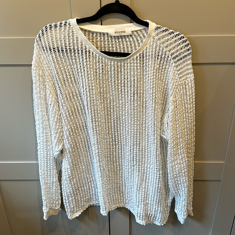 Storets White Open-Knit Long Sleeve Sweater Top